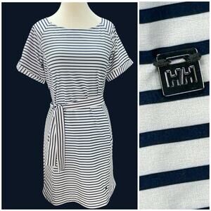 Helly Hansen Thalia Dress Size S Navy Stripe Belt Pocket Boat Neck Sport Stretch